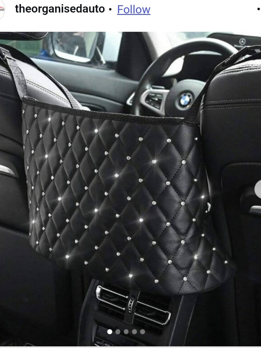 Black Quilted Studded Car Organizer Bag - Unbranded